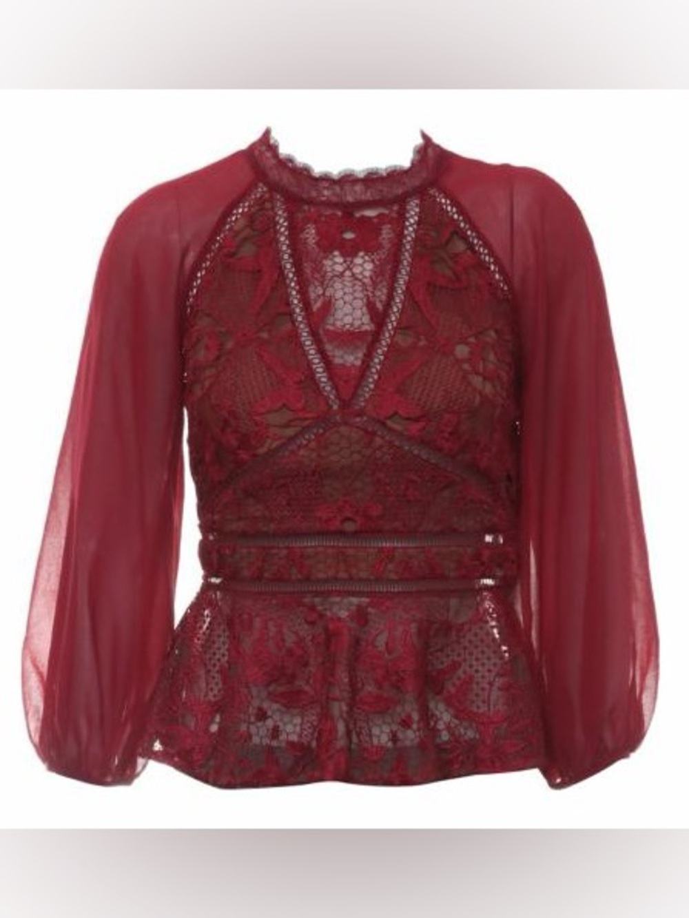 Marchesa Lace Peplum Blouse in Burgundy size 8